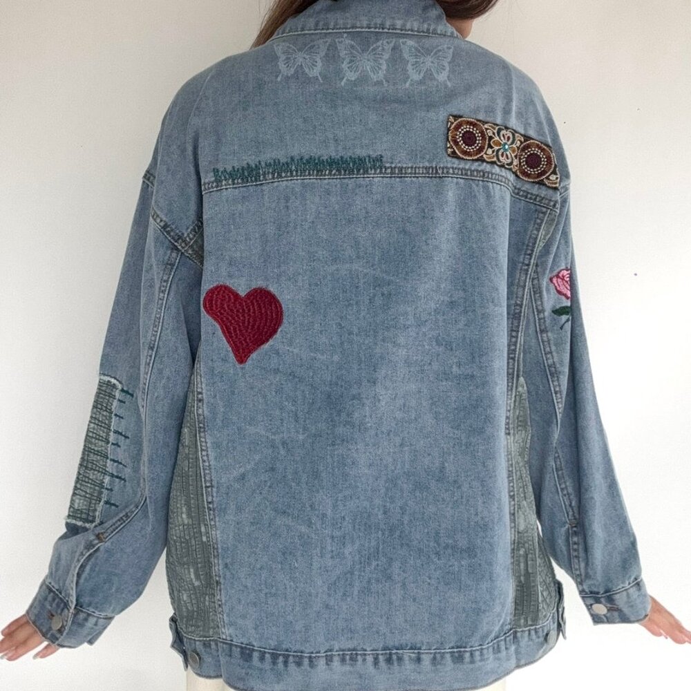 Embroidered Patch Denim Jacket by POL NEW Size Medium - Picture 5 of 7